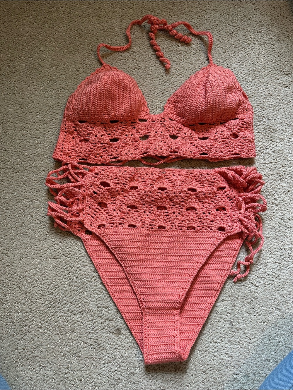 La Knitteria hand knit bikini set coral - Picture 2 of 4